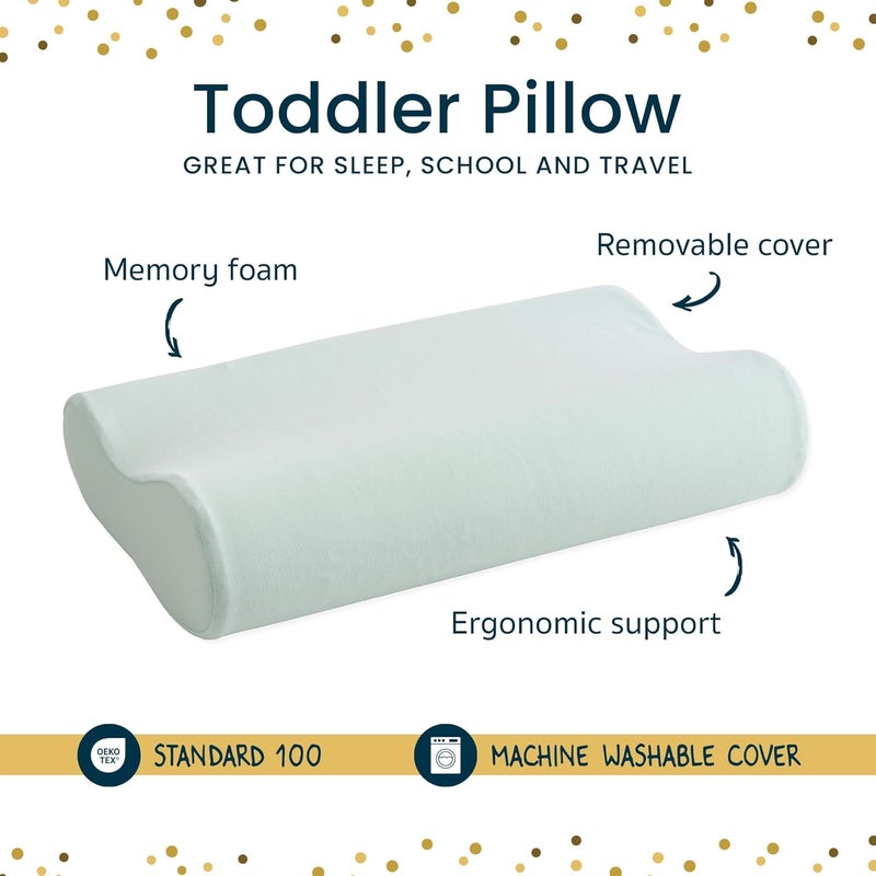 Tiny Twinkle Toddler Pillow with Fitted Pillowcase | Ergonomic Shape with Resilient, Cloud-Like Memory Foam for Comfortable Sleeping - Kids Travel Pillows (Ice Blue) - Image 4